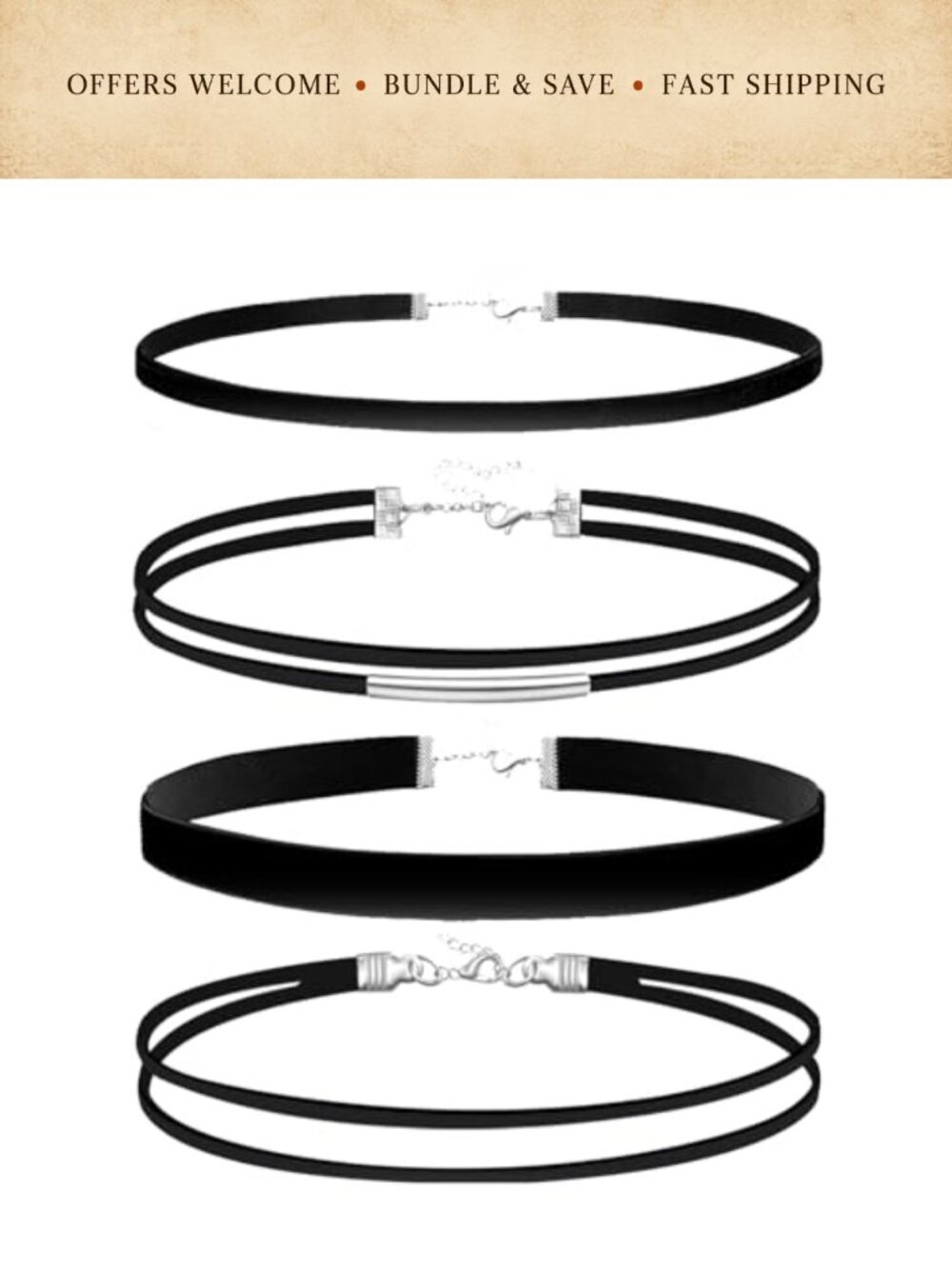 Women's Velvet Lace Choker Necklace Set Gothic Collar Adjustable 4pc